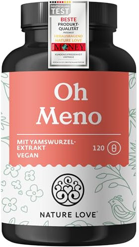 NATURE LOVE® Oh Meno für die Wechseljahre – 120 Kapseln – mit 526mg Yamswurzelextrakt, Leinsamenextrakt und Vitamin B5 und B6 – vegan, hochdosiert