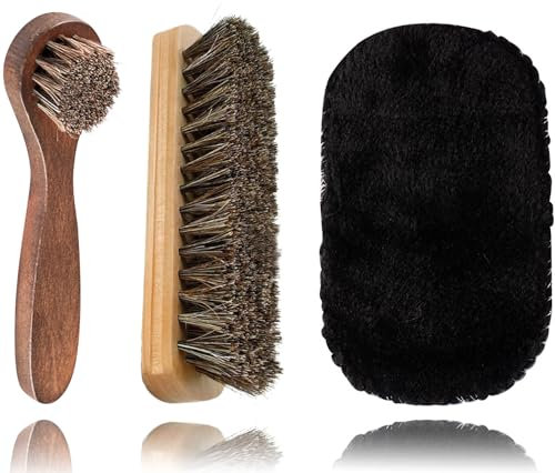 Shoe Brush, 2pcs Shoe Cleaning Brushes, Horse Hair Brush Shoe Polish Kit for Cleaning, Leather Shoes Boot Cleaning Brush Care Clean Dauber Applicators