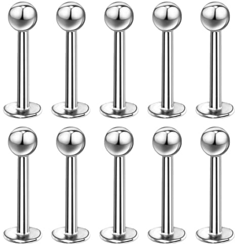 10pcs Anillo del Labio del del Acero Inoxidable, 1.2mm 316L acero inoxidable labio piercingAcero Quirúrgico Helix Cartilago Tragus Piercing Oreja Pendientes Joyería, 10 mm longitud de la barra