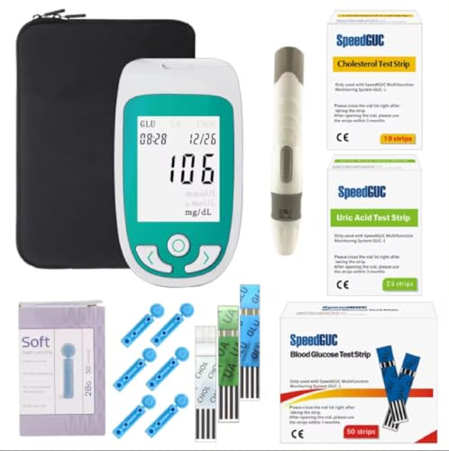 Kit test per il benessere domestico, analizzatore 3 in 1 per glucosio, acido urico, monitor del colesterolo con strisce reattive, rilevamento accurato, adatto per uso domestico, clinico e ospedaliero