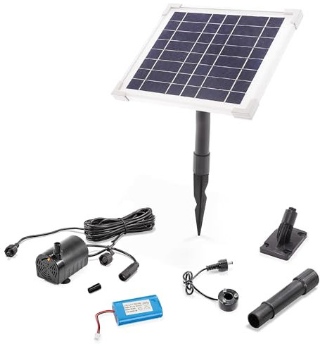 esotec Solar Pumpensystem, LED Lichtring, Akku, Pumpe, Solarmodul, Wasserspiel Springbrunnen, Solarbrunnen, Springbrunnenpumpe, Gartenbrunnen, Wasserfall, Geschenk Gartenliebhaber, 140l/h 101921