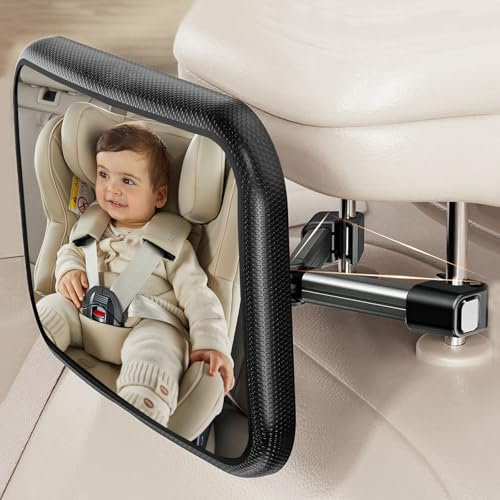 SURFOU Specchietto Retrovisore Bambini Auto Sedile Posteriore, 360° Rotazione, 100% Infrangibile, Vista Chiara, Accessori Sicurezza, Fissaggio Clip Gancio per Seggiolino Neonato