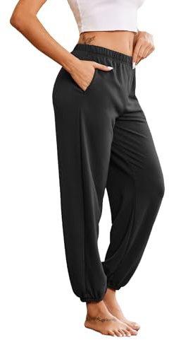 Ekouaer Pantaloni da Pigiama da Donna Lunghi Inverno Pantaloni da Notte con Tasche Caldo Pantaloni Sportivi Invernale Felpa Tuta Vita Alta, Nero S