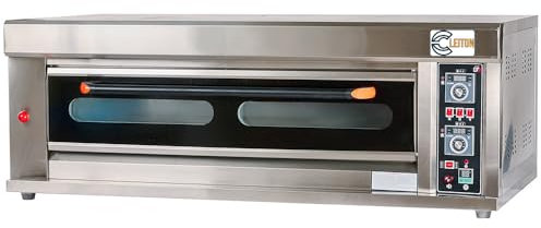 Cleiton® Horno de Pizza Industrial Simple Eléctrico 8x32 cm con Suelo Cerámico Refractario y Termostato de Calidad | Temperatura max 400°C - 8000 W | Horno Profesional para Bares y Restaurantes