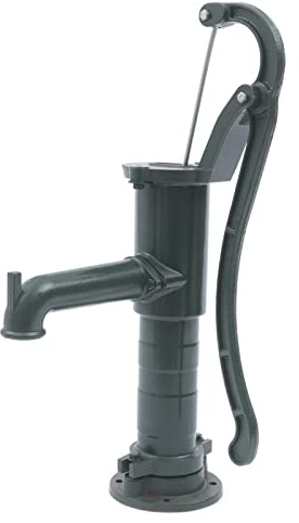 Cast Iron Pitcher Pump Manual Hand Water Pump with 26 Raised Base - 20 Ft Suction, 8 Spout, Dark Green Vintage Style for Yard Garden Well (Hand Pump)