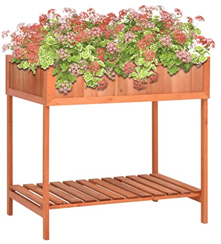 SKTQYQO Fioriera per Erbe Aromatiche in Legno Massello di Abete 80x60x80cm con Fodera e Divisore per 8 Piante, Ripiano per Attrezzi da Giardino, Ideale per Balcone, Patio,