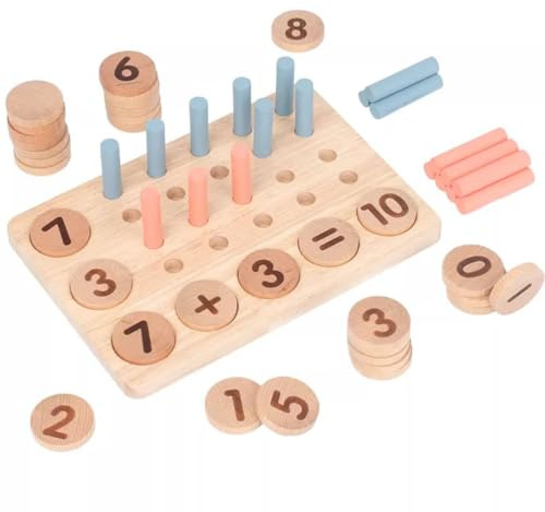 LLTCMAOYI Manipulativo de Matemáticas de Madera Montessori, Tablero de Conteo de 10 Casillas con Fichas y Palitos Numéricos