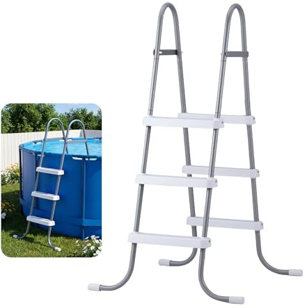 VEVOR Escalera para Piscina Desmontable de 3 Peldaños hasta 136 kg, Escalera de Seguridad de Acero al Carbono Antideslizante con Patas de Goma, Pasamanos Ergonómicos para Piscina Elevada de 106,7 cm