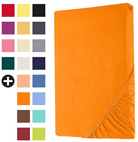 Heim24h Spannbettlaken 120x200cm bis 30 cm, Orange, 100% Baumwolle Bettlaken, Öko Tex Zertifiziert Jersey Spannbetttuch