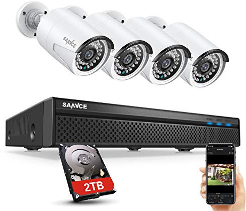 SANNCE 5 MP PoE Telecamera di sorveglianza 8 CH NVR con disco rigido da 2 TB, 4 X 5 MP Bullet PoE IP Camera Esterno Impermeabile IR Visione notturna con registrazione audio/rilevamento del movimento