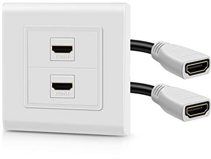 TNP HDMI Wall Plate - Dual (2 Port) HDMI Socket Plug Jack Outlet Decorative Face Cover Mount Panel with 4K UHD ARC/eARC Ethernet Pass-Thru Support Flexible High Speed Extension Pigtail Coupler Cable