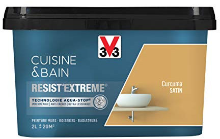 V33 Peinture multi-supports monocouche Cuisine & Bain Resist'Extrême® Satin, Curcuma, 2L