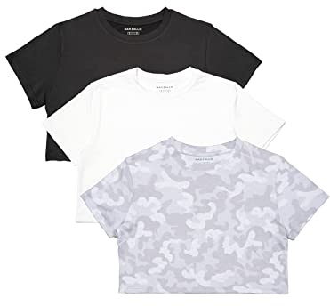MAX ALLIE Women's 3-Pack Ultra Soft Cropped T Shirt Crew Neck Tees Casual Loose Fit Basic Lightweight