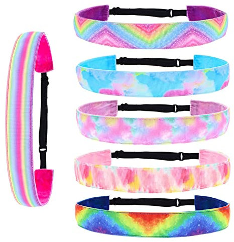 QQWW Mädchen Haarband, 6 verstellbare Regenbogen-Stirnbänder, rutschfeste Samt-Haarband, niedliches Haarschmuck für Party, 1 Set