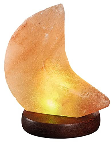moses. Omm for you Salzkristall-Lampe Mond mit USB, Leuchte aus Natursalz mit LED und Sockel aus Rosenholz, Salzkristalllampe, 63329, Orange-rot