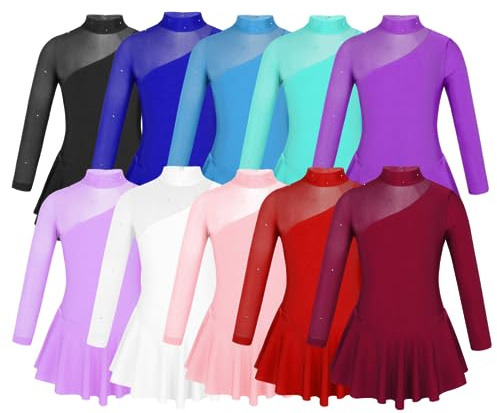 Barielle - Vestido de danza, de baile, vestido de baile, guard dance, patinaje artístico, monopieza con body, Lila., 110/116 cm