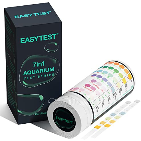 EASYTEST 7 in 1 Aquarium Test Strips, 150 Strip Pack Aquarium Water Test Kit for Freshwater, Fish Tank, Fish Pond,Accurate Testing Total Hardness,Carbonate Nitrate, Nitrite, Cl2, pH，Alkalinity