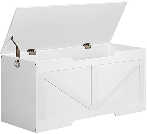 HOOBRO Storage Bench, 39.4” Retro Wooden Storage Chest with U-Shaped Cut-Out Pull, Safety Hinge, Supports 220 lb and Easy Assembly for Toy Box Organizer (White) WT771CW01
