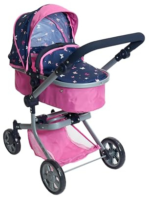 Bayer Chic 2000 595-33 Poussette de poupée Mika, Poussette combinée 2 en 1 pour Enfants de 4 à 8 Ans, Papillon, Rose Marine, 73 x 41 x 82 cm