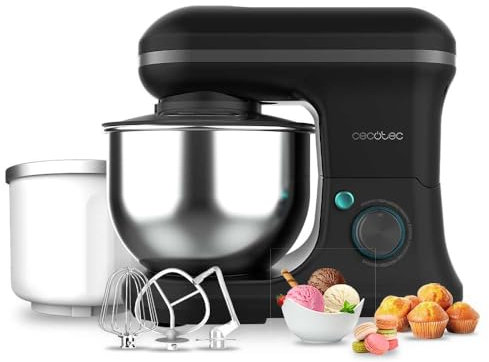 Cecotec Rühr- und Knetmaschine Cecomixer Merengue 5L 1200 Ice-Cream Schwarz. 1200 W, 5-Liter-Schüssel aus Edelstahl und Zubehör zum Schlagen und Kneten, inklusive Funktion zum Eiscreme machen