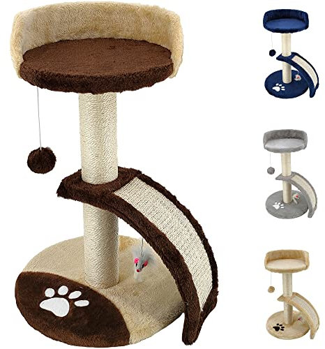 Beltom® TIRAGRAFFI PER GATTI ALTO 54 CM. GRAFFIATOIO PARCO GIOCHI GIOCO DA GATTO CON CORDA SISAL E CUCCIA ALBERO GRAFFIO PALESTRA - Marrone-Beige