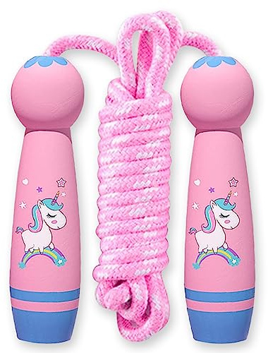 Hopprep barn med tecknat trähandtag, justerbart hopprep 2,6 m, enhörning speep, speed jumpe med skumhandtag, hopprep Speed Rope, fitness hopprep för barn 5 6 7 år