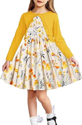 Arshiner Mädchen Kleider Bolero Kinder Ärmelloses Kleid mit Strickjäckchen Set Baumwolle Festliche Freizeit Kleid für Kleine Mädchen 5-6 Jahre 120