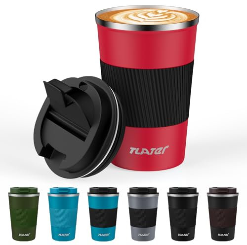 Tlater Termo para Cafe, 380ml/13oz Vaso Termico Cafe para Llevar con Tapa - Taza Termo - Acero Inoxidable al Vacío de Doble pared Cafe Pequeño para Bebidas Frías y Calientes, Café, Agua y Té