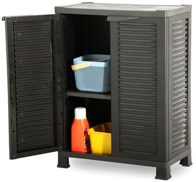 Kreher Kunststoffschrank Star Mittler, 92 x 68 x 40 cm cm, mit 1 Einlegeböden, verstellbar, je 20 kg Tragkraft - mittlere Version Schwarz (mittel)
