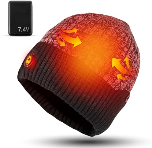 Jkevow Bonnet Chauffant pour Homme Femme, Bonnet Hiver avec Batterie Rechargeable 7,4 V/7000 mAh, 3 Réglages de Température pour Activités de Plein Air, Cyclisme, Randonnée, Ski