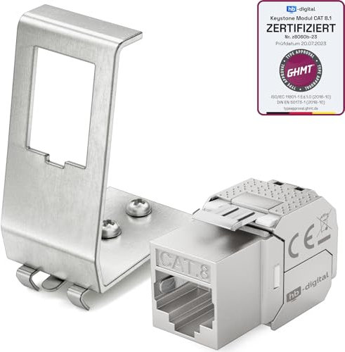 hb-digital Set: 1 modulo CAT.8 Keystone RJ45 + 1 adattatore per guida in metallo da 35 mm standard | RJ45 Jack schermato in acciaio inox LSA montaggio Ethernet LAN Switch