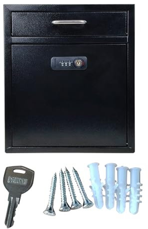 Black Wall Mount Mailbox with Key Stainless Steel Anti-Theft Locking Letter Drop Box for House Apartments