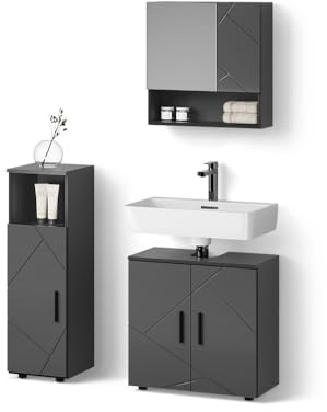 Livinity Badmöbel-Set Ronco, Anthrazit Hochglanz, 3 Teile
