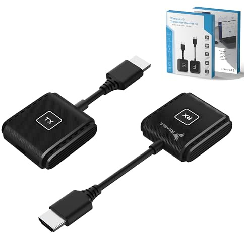Reagle Trådlös HDMI-sändare och mottagare set Full HD 1080p 60 Hz, 50 m räckvidd, Plug & Play HDMI-trådlös adapter för TV, projektor, bärbar dator, PC, inget WLAN behövs