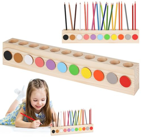 YHNDECO Buntstifthalter aus Massivholz, 41x5x7cm Buntstifthalter aus Holz, 11 Fächer Stiftebox Kinder Massivholz, Stiftehalter Holz, Montessori Schreibtisch Organizer für Büro Zuhause Schule