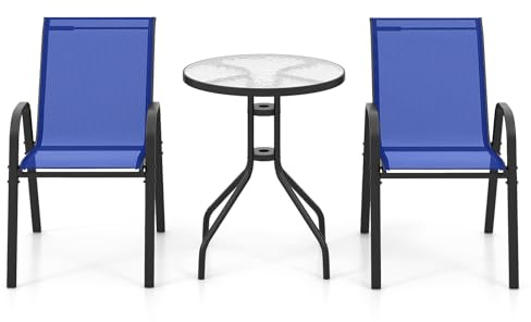 GIANTEX Gartenmöbel Set, Balkonmöbel Kleiner Balkon, Bistrotisch mit 2 Stühlen stapelbar, Balkonset Balkon Möbel für 2 Personen, Terrassenmöbel Outdoor Sitzgruppe, Bistroset Gartenset Gartengarnitur