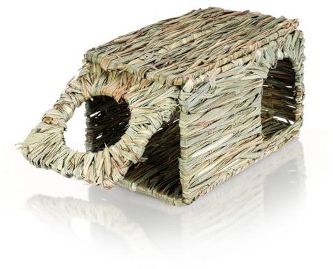 DOITOOL Casa per Conigli da Interno in Paglia Intrecciata Fatta a Mano, Nido Nascosto Domestico Pieghevole per Piccoli Animali, Cuccia Calda e Confortevole 30x20x20 Cm Adatta a Criceti