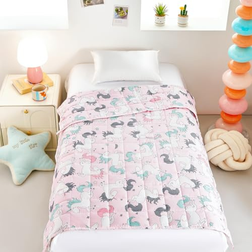 Sleepymoon Cotton Therapy Blanket for Stress and Anxiety Relief in Pink with Unicorn Pattern (Cotton Unicorn, 100 x 150 cm - 2 kg)