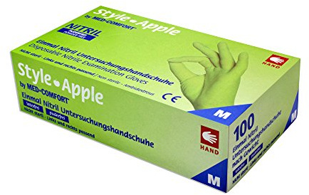 Style Apple by MED-COMFORT Apfelgrüne Nitrilhandschuhe puderfrei 100 Stück Größe Wählbar (S)