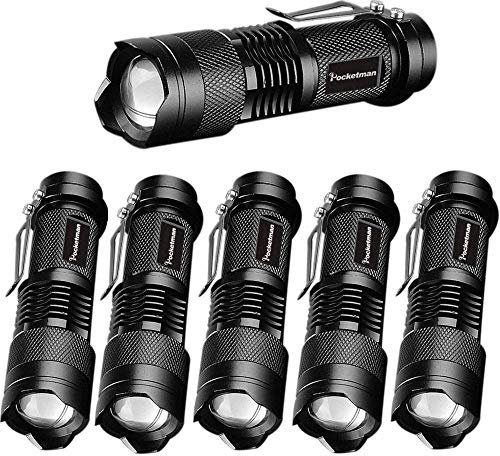 Pack of 6,Pocketman 7W 300LM SK-68 3 Modes Mini Q5 LED Flashlight Torch Tactical Lamp Adjustable Focus Zoomable Light(Black)