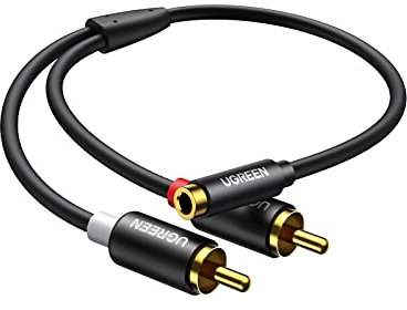 UGREEN Cinch Klinke Adapter, 3.5mm Klinke Buchse auf Zwei Cinch Stecker Chinch Adapter mit Metall Gehäuse 25cm