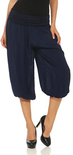 Malito – Haremsbyxor för kvinnor – pumpbyxor av bomull – korta tygbyxor för sommaren – capri-byxor för dans, chilla och yoga – knälånga byxor 1483 (onesize XS-XL), Mörkblå, 34/42