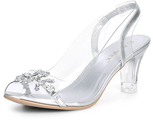 Allegra K Women's Clear Slingback Flower Rhinestone Peep Toe Heels Sandals