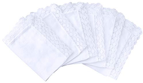HOULIFE 6 Stücke Weiß Taschentücher Handkerchief Baumwolle Damen Weich mit Spitzen für Hochzeit und Alltagsgebrauch