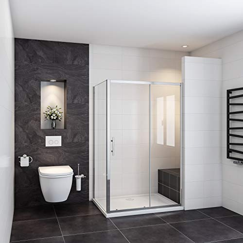 Box Doccia Angolare Alto 185 cm Misura 140x90 cm Porta Scorrevole con Parete Laterale in Vetro Temperato 5 mm Profilo Cromato Lucido