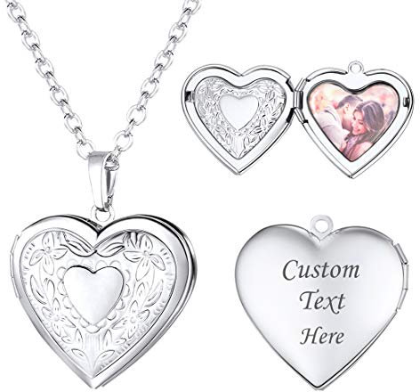 U7 Collana con Foto Personalizzata Medaglione Cuore Fiore da Donna, Ciondolo Portafoto Personalizzato + Catena Regolabile Acciaio Inossidabile Collana Donna Personalizzata Regalo Confezione
