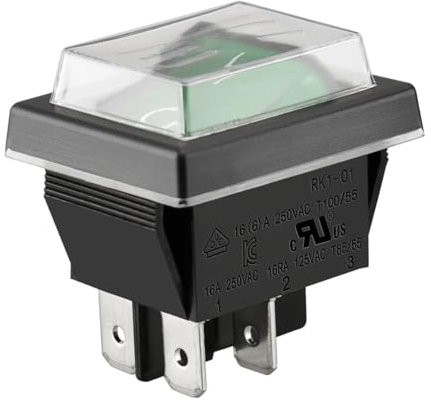 CABLEPELADO Interrupteur à Bascule Étanche 2 Positions, 4 Voies, 4 Broches, IP67, ON-OFF DPST, 16 A 250 VAC, Lumière Verte