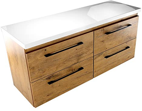 paplinskimoebel Badmöbel GIRONA Badschrank 120 x 39 x 51,5 cm, Badkommode x 4 Schubladen, badezimmermöbel Set unterschrank, Bad-Hängeschrank für Zwei Waschbecken, weiß lackierte Hochglanzplatte