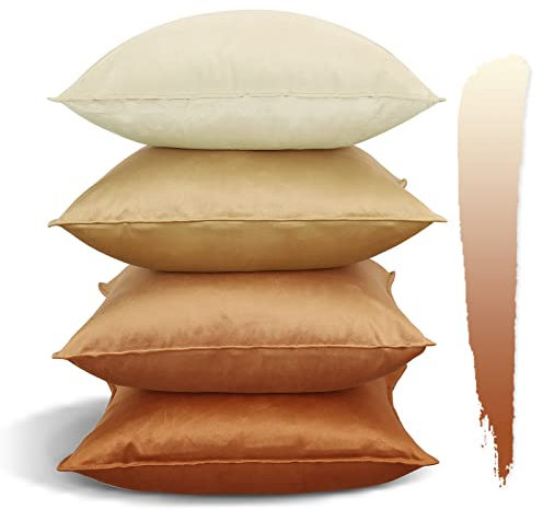 JOTOM Samt Kissenbezug 45x45 cm 4er Set Farbverlauf Serie Dekorative Dekokissen Sofakissen Kissenhülle für Bett Sofa Schlafzimmer Wohnzimmer Balkon (45x45cm, Orange Serie)