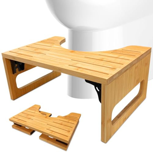 TFCIOD Klappbarer Toilettenhocker Erwachsene aus Bambus, Badhocker, Klohocker Holz, WC-Hocker Tritthocker, Kackhocker, Holzhocker für Verstopfung Töpfchen-Hilfe (42x28x18cm)